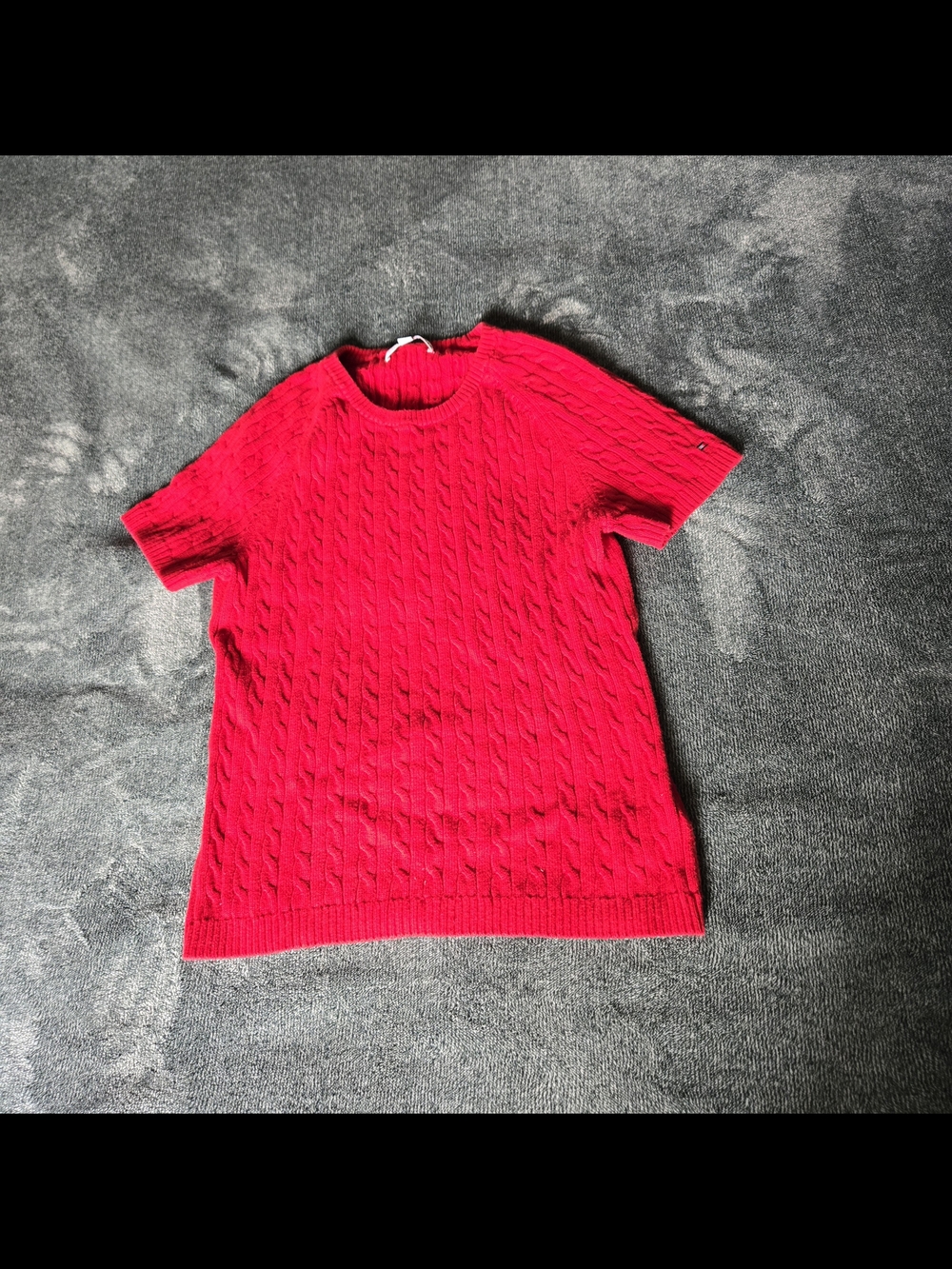 Tommy Hilfiger Red Cable Knit Short Sleeve Sweater — Size S ❤️
